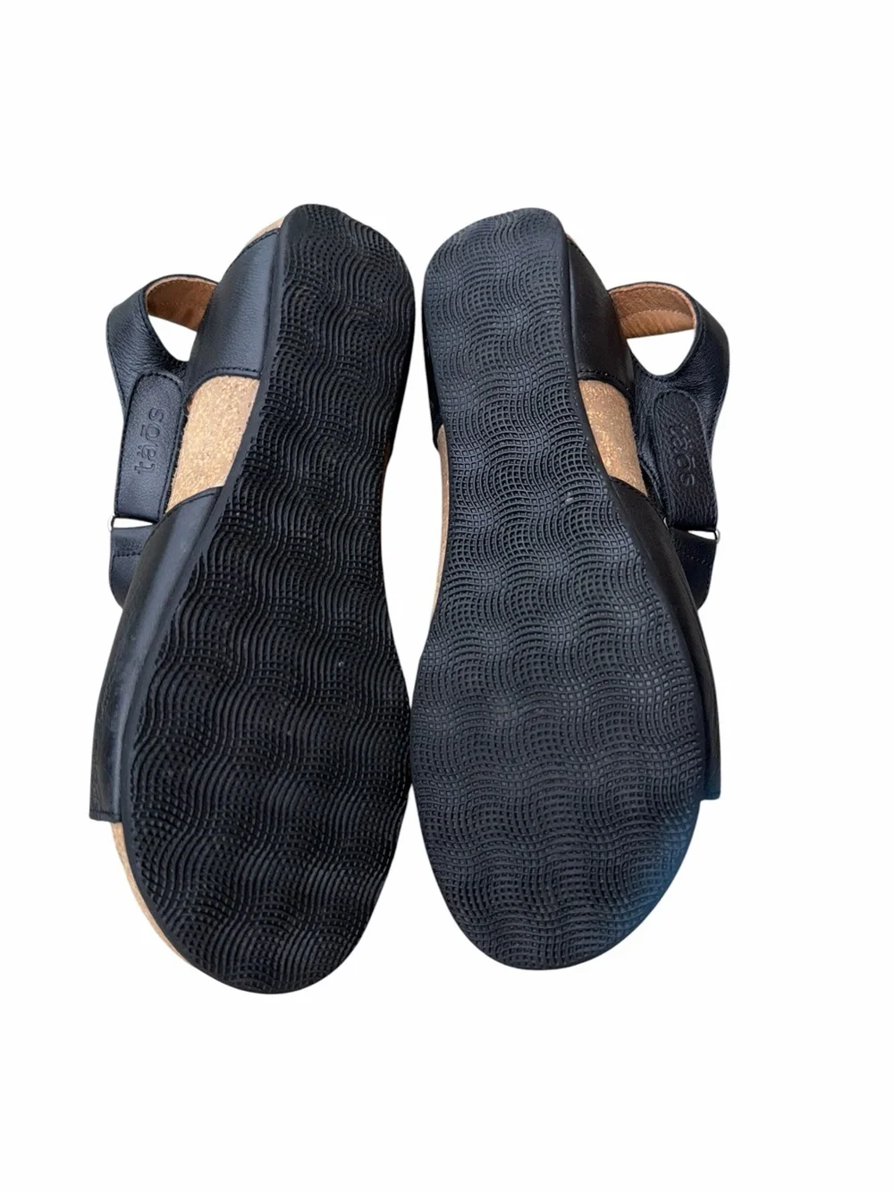 Taos Women's Rita Leather Black Wedge Sandals Shoes Sz 40/9-9.5